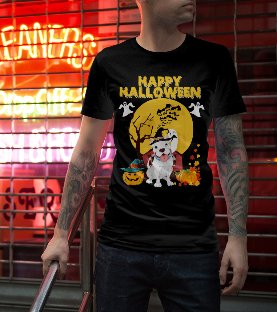 Happy Halloween Pumpkin Pitbull Dog Ghosts And Spooky Night T-Shirt