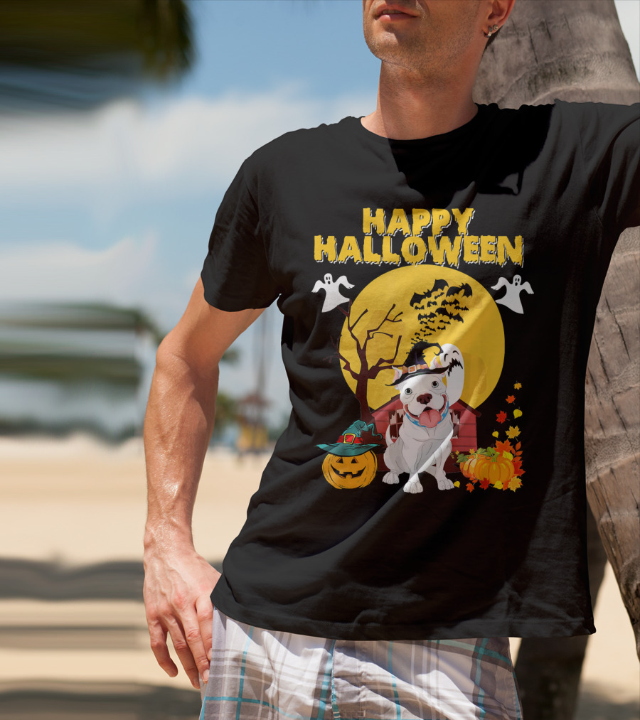 Happy Halloween Pumpkin Pitbull Dog Ghosts And Spooky Night T-Shirt