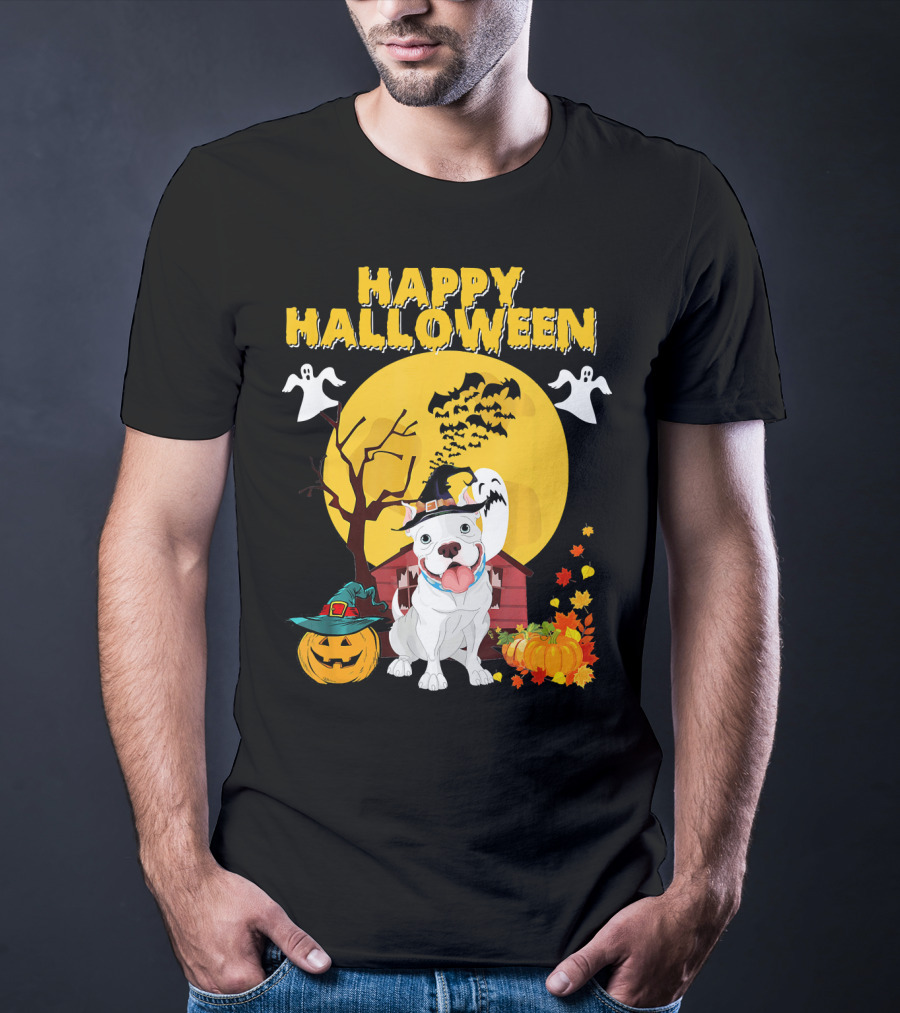 Happy Halloween Pumpkin Pitbull Dog Ghosts And Spooky Night T-Shirt
