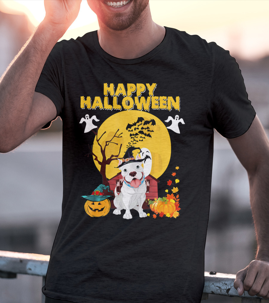 Happy Halloween Pumpkin Pitbull Dog Ghosts And Spooky Night T-Shirt