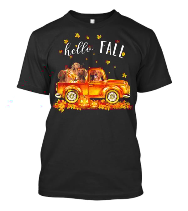 Hello Fall Dachshund Pumpkins Leaves Truck T-Shirt