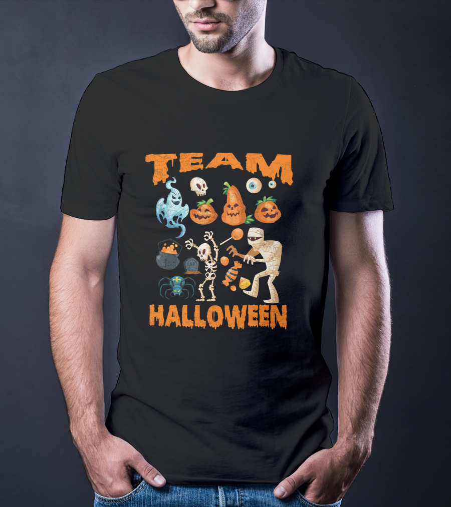 Team Halloween Ghost Skull Skeleton Pumpkins Mummy Spider T-Shirt