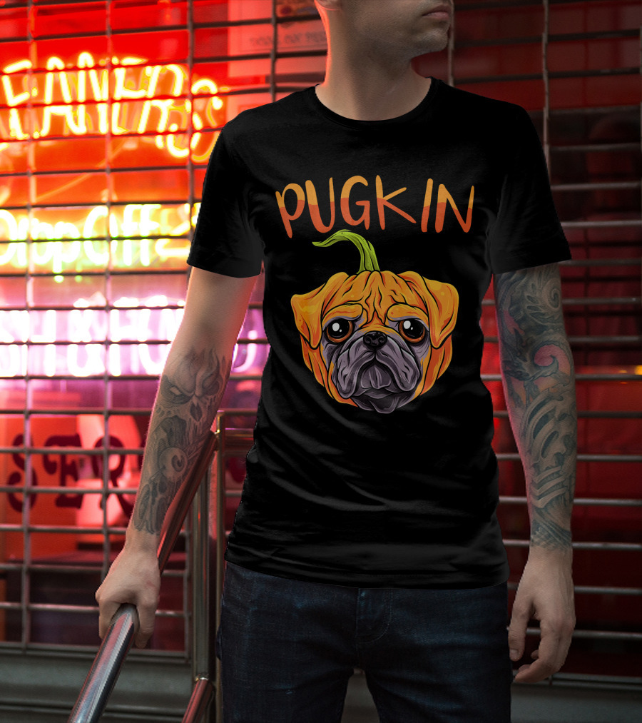 Pugkin Funny Pumpkin Pug Dog Head T-Shirt