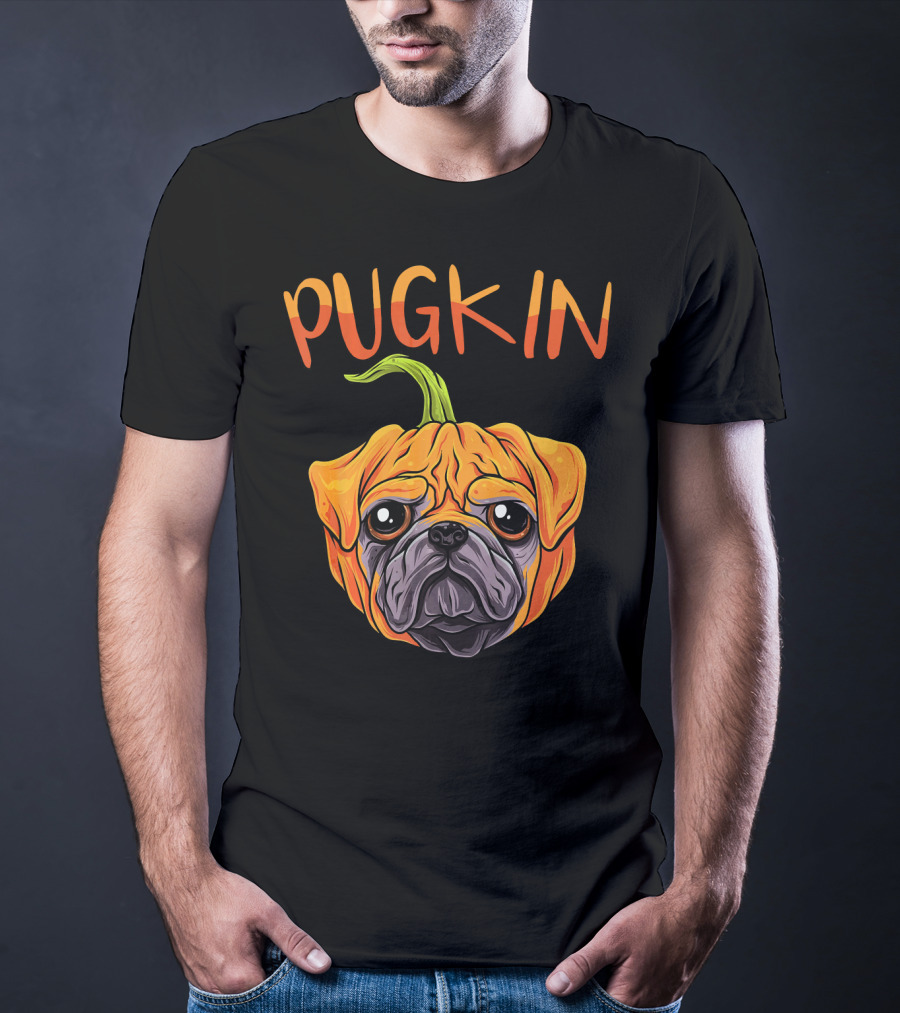Pugkin Funny Pumpkin Pug Dog Head T-Shirt