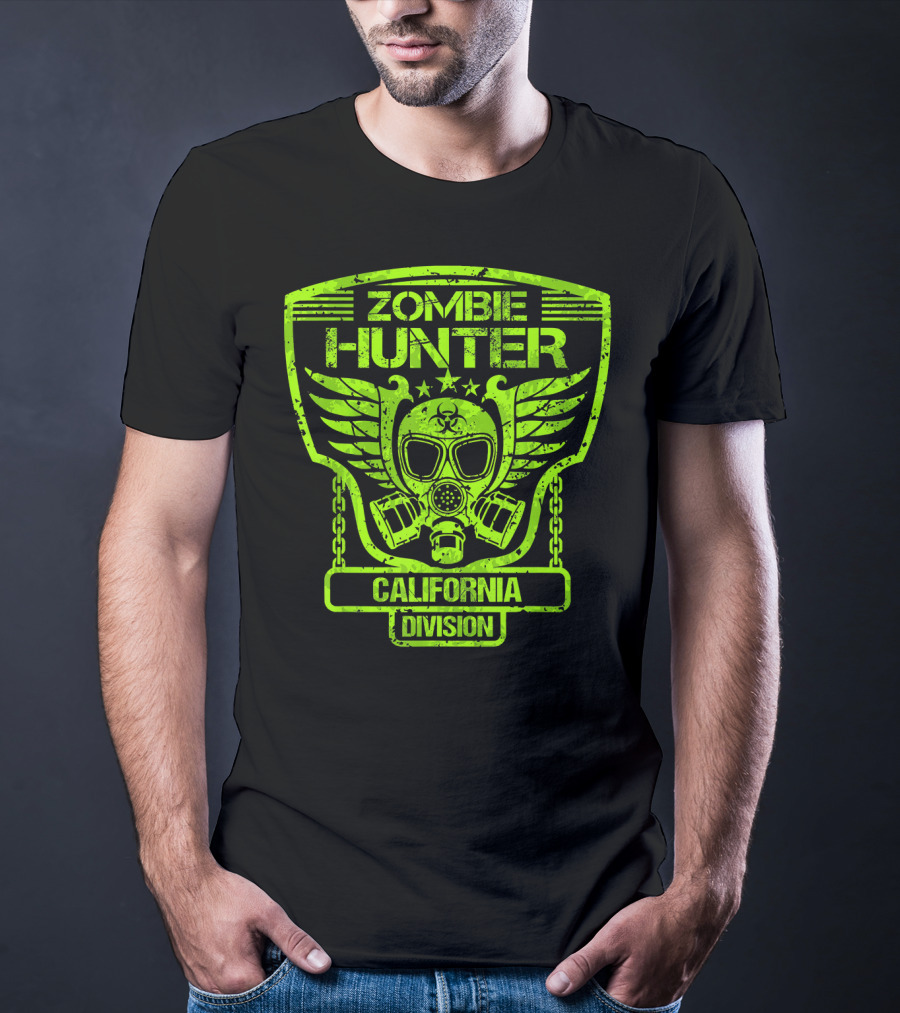 Zombie Hunter California Division Gas Mask Wings Emblem T-Shirt