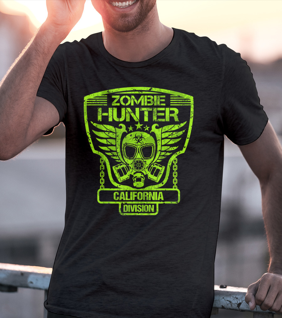Zombie Hunter California Division Gas Mask Wings Emblem T-Shirt