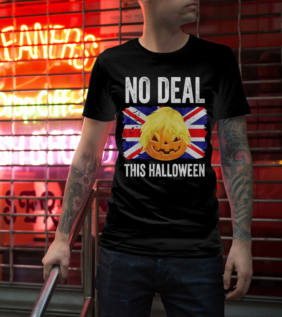 No Deal This Halloween Brexit Pumpkin UK Flag T-Shirt