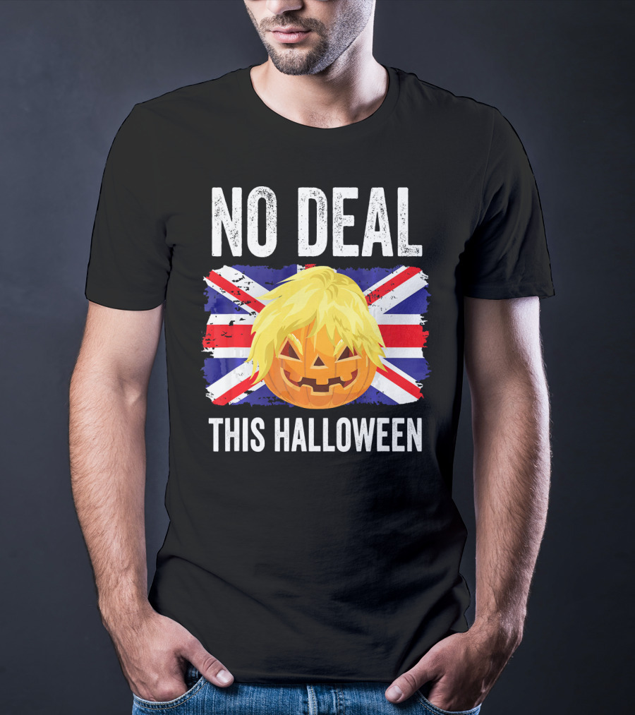 No Deal This Halloween Brexit Pumpkin UK Flag T-Shirt