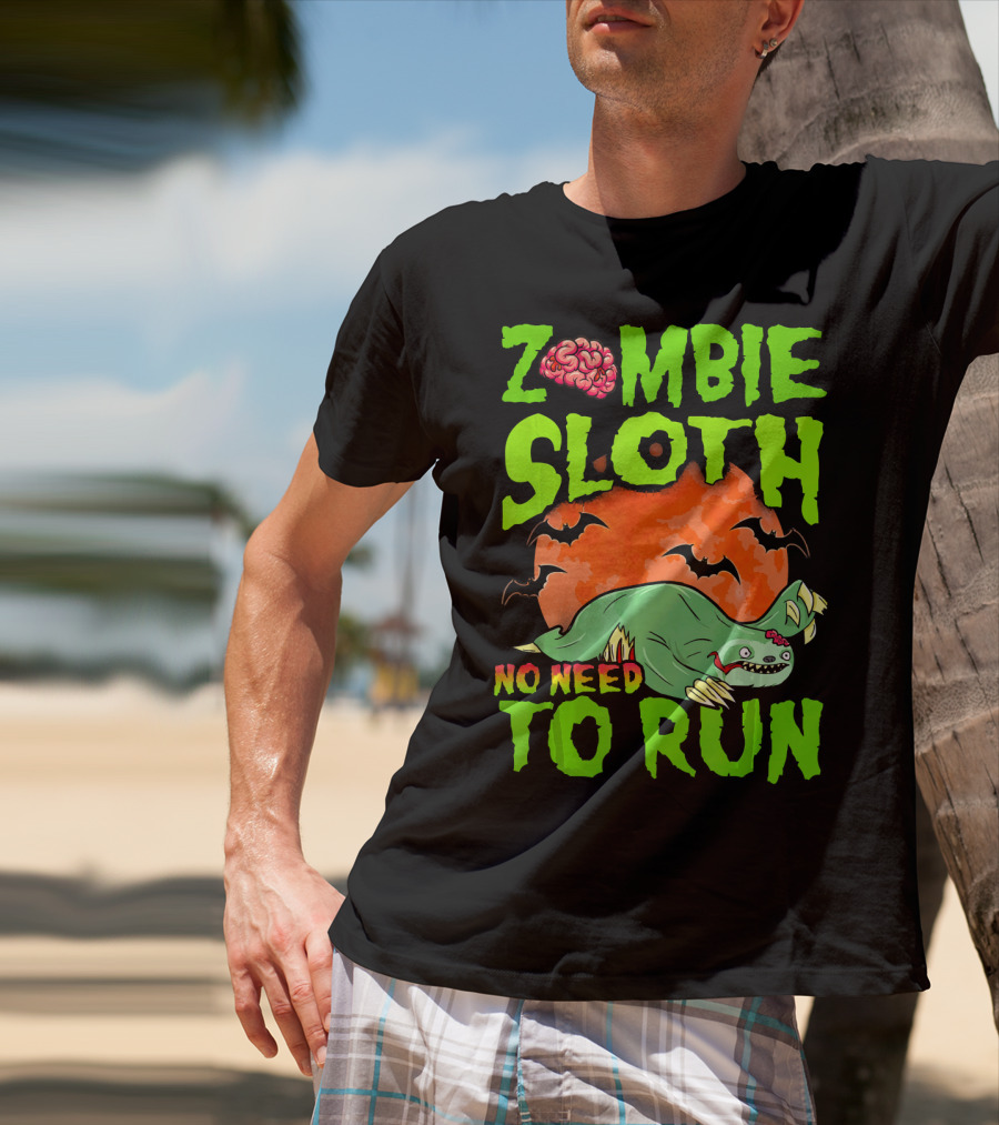 Zombie Sloth No Need To Run Halloween Brain Bats T-Shirt