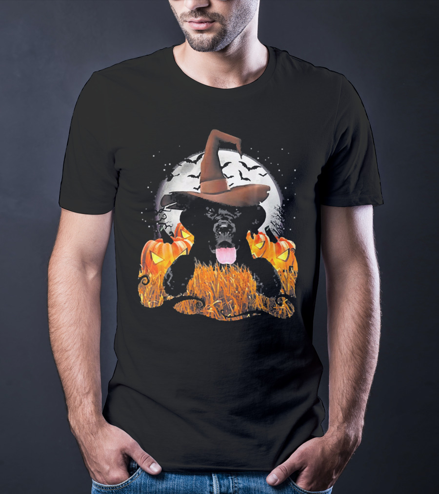 Labrador Halloween Cute Dog Witch With Pumpkin And Moon T-Shirt