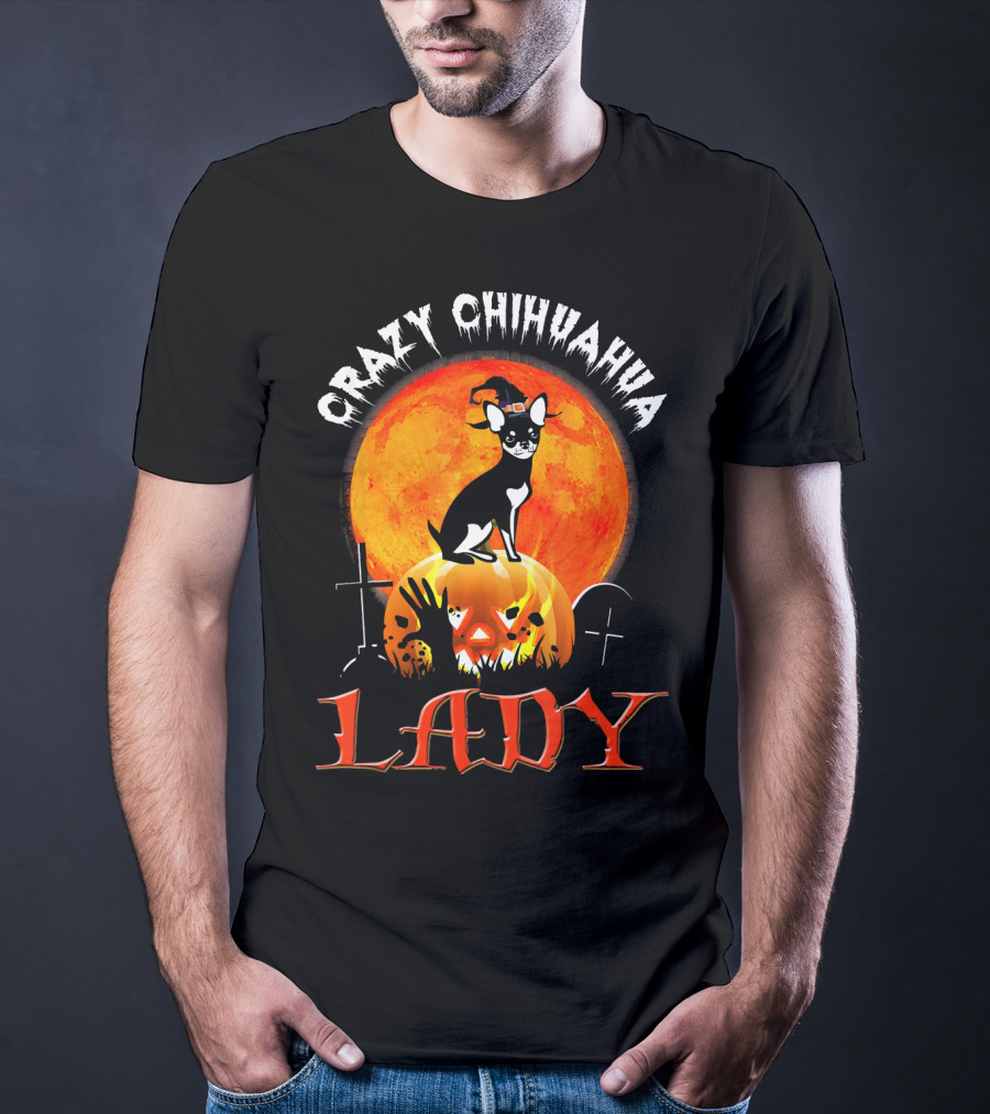 Crazy Chihuahua Lady Halloween Pumpkin Moon T-Shirt