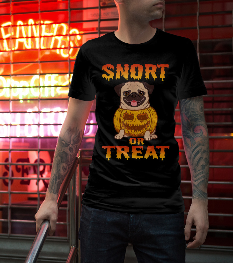 Snort Or Treat Funny Pug Pumpkin Halloween T-Shirt