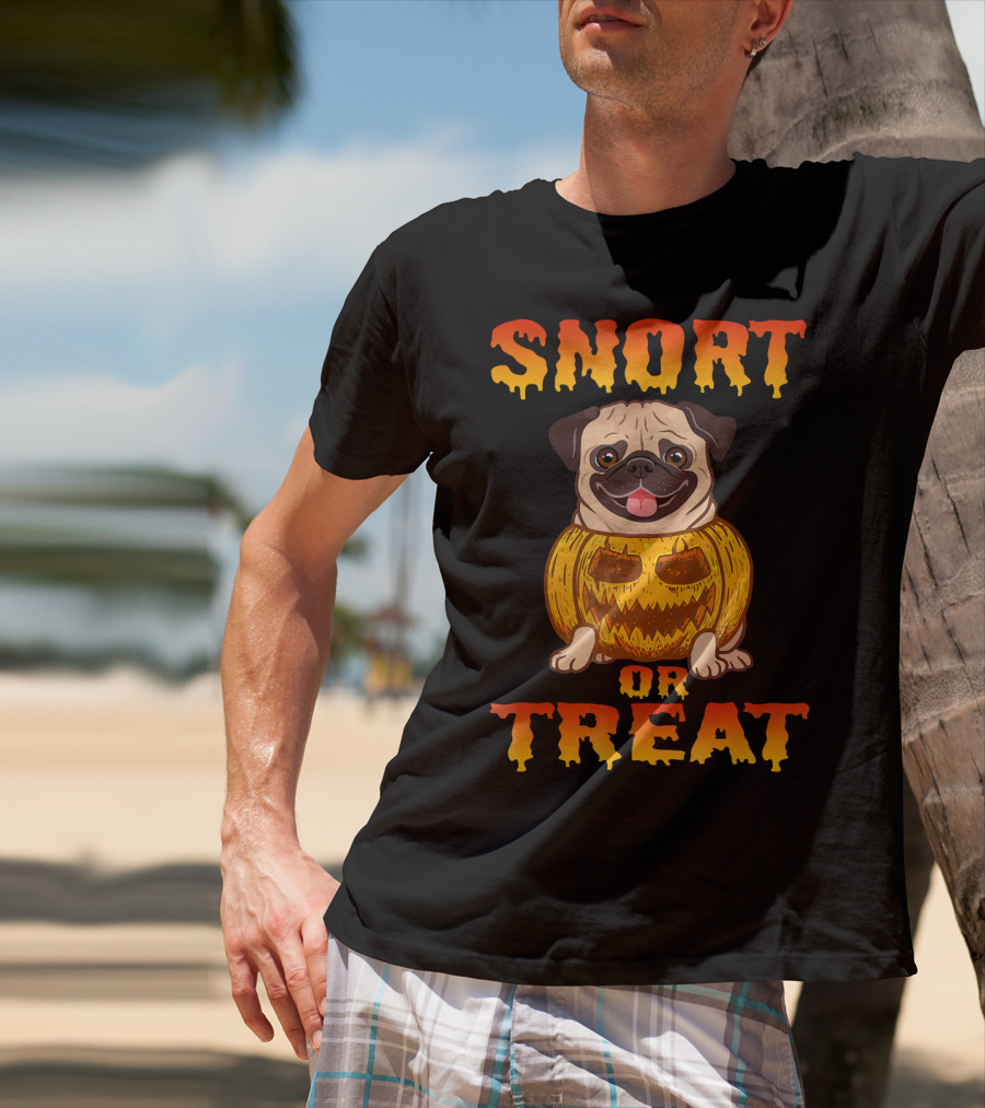 Snort Or Treat Funny Pug Pumpkin Halloween T-Shirt