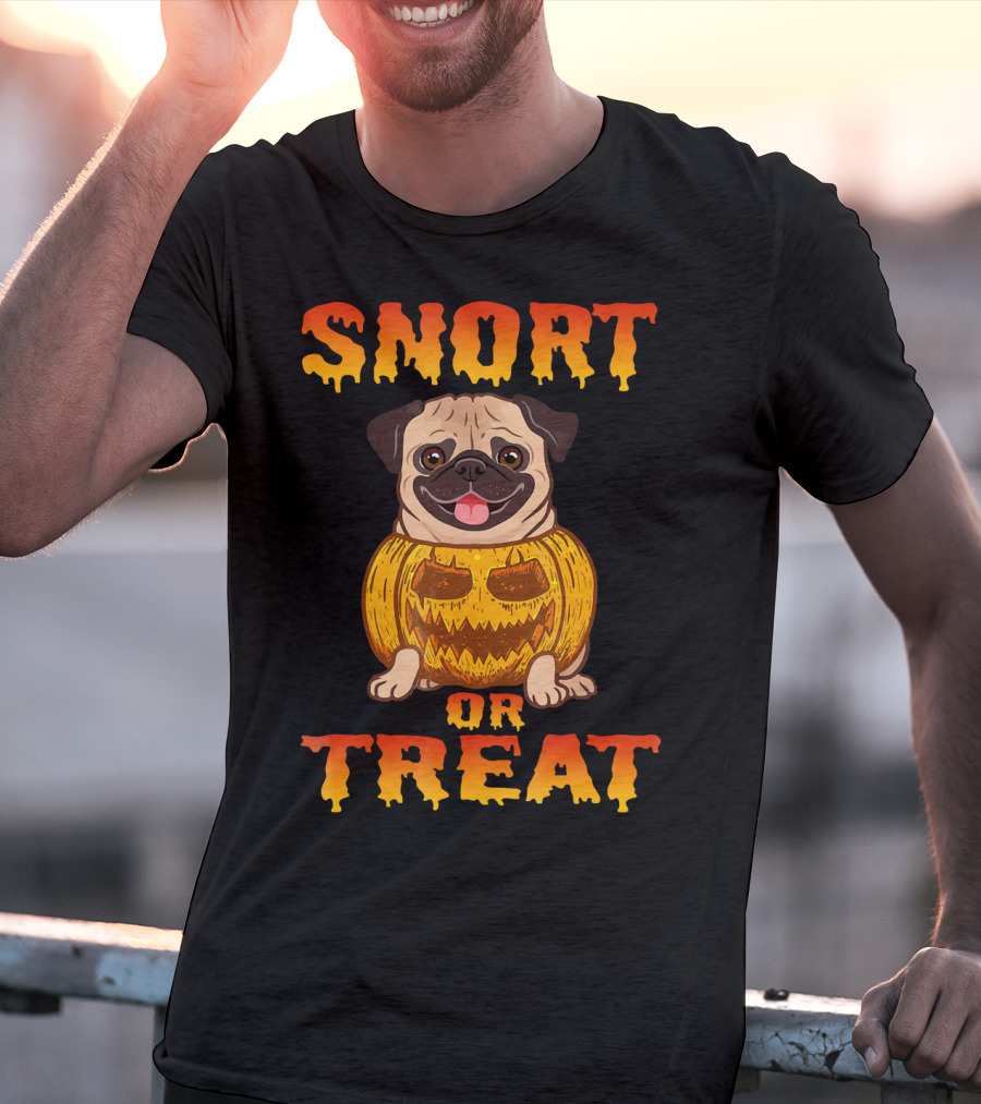 Snort Or Treat Funny Pug Pumpkin Halloween T-Shirt