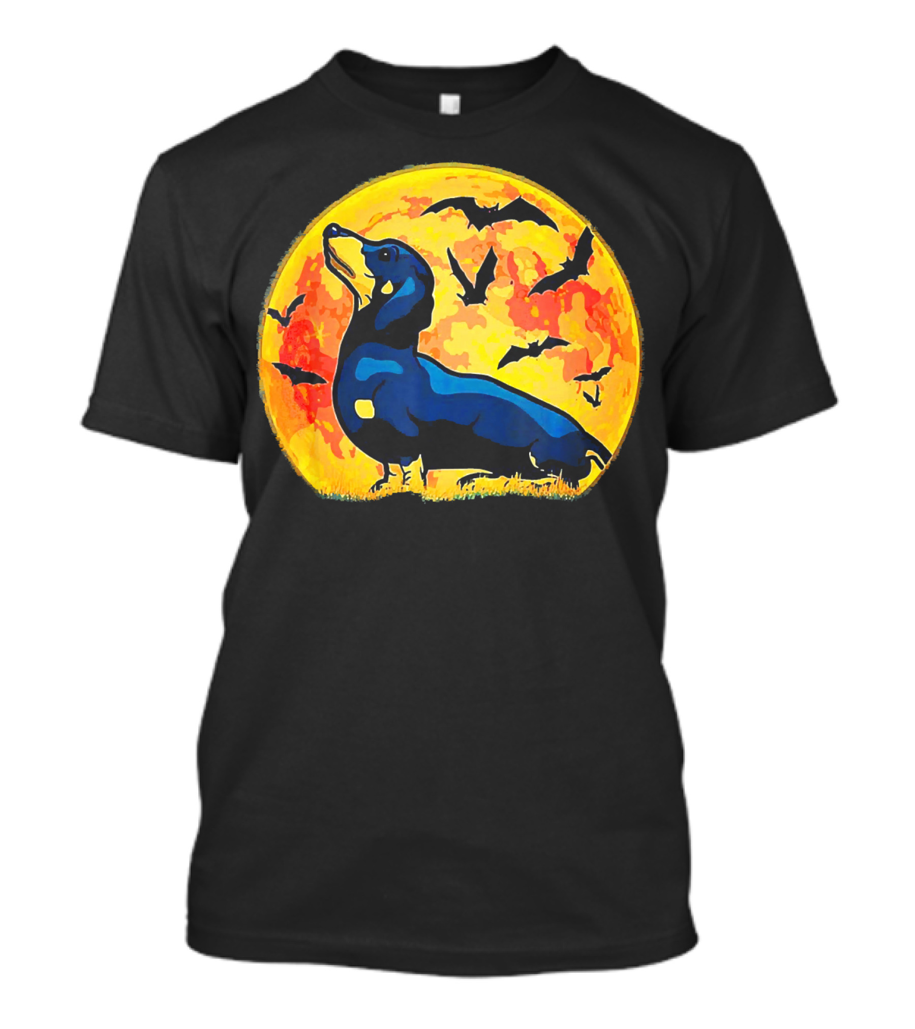 Dachshund Halloween Moon With Flying Bats T-Shirt