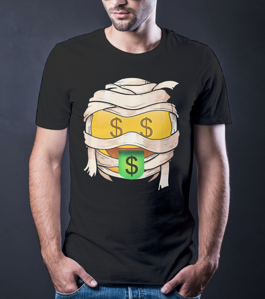 Money Face Emoji Wink Out Tongue Wrapped Mummy Style Dollar Sign Eyes T-Shirt