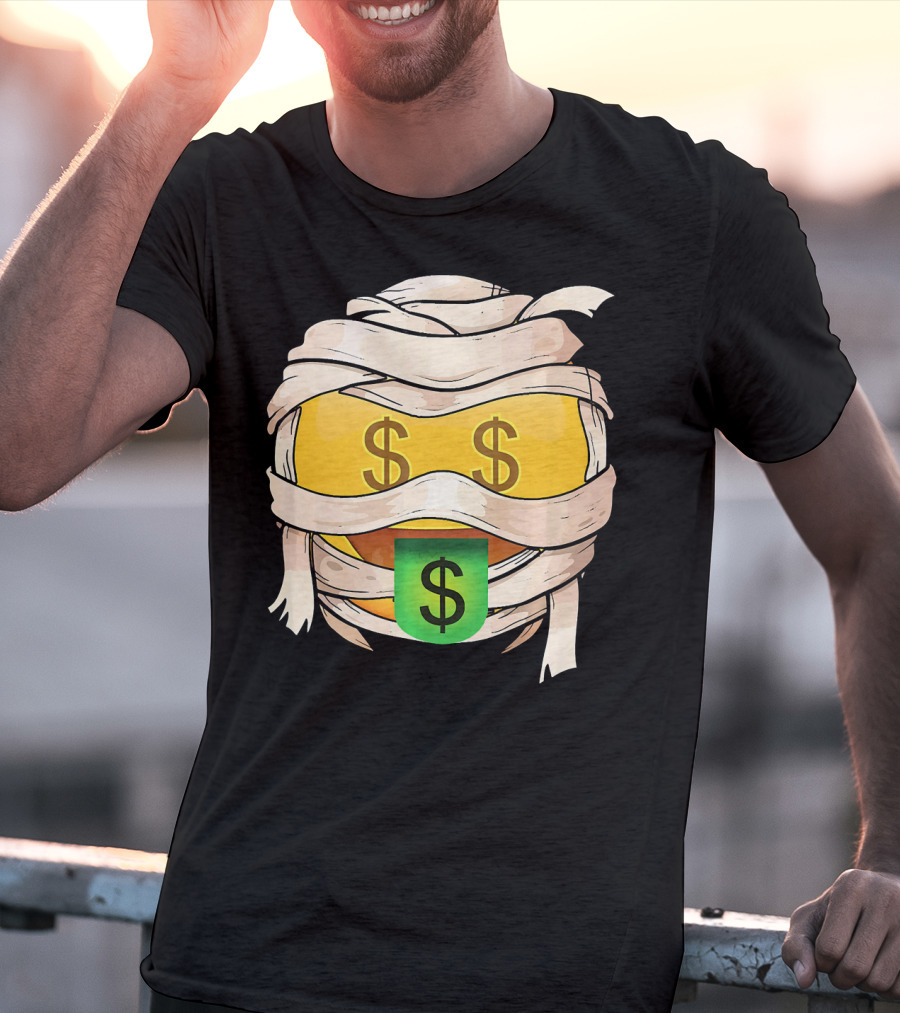 Money Face Emoji Wink Out Tongue Wrapped Mummy Style Dollar Sign Eyes T-Shirt