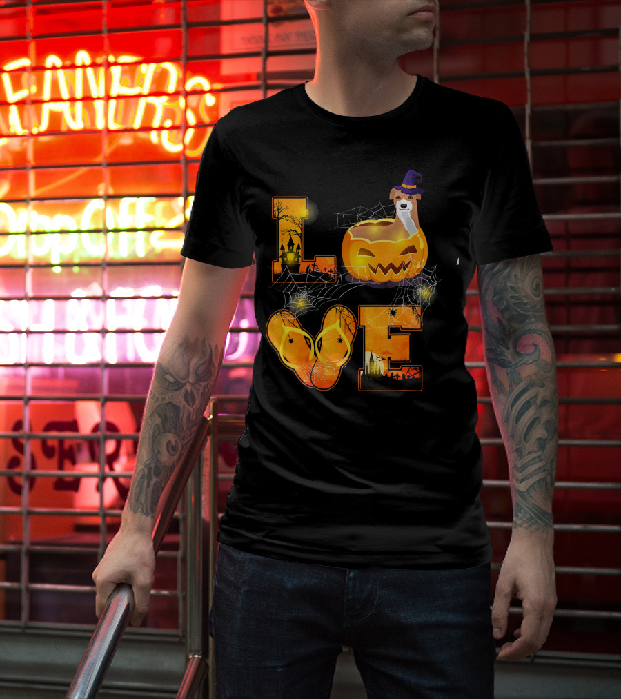 LOVE Halloween Pumpkin Italian Greyhound Spider Webs T-Shirt
