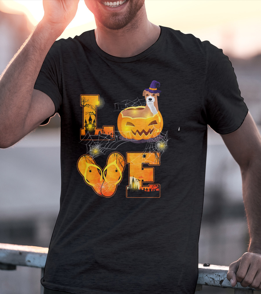 LOVE Halloween Pumpkin Italian Greyhound Spider Webs T-Shirt