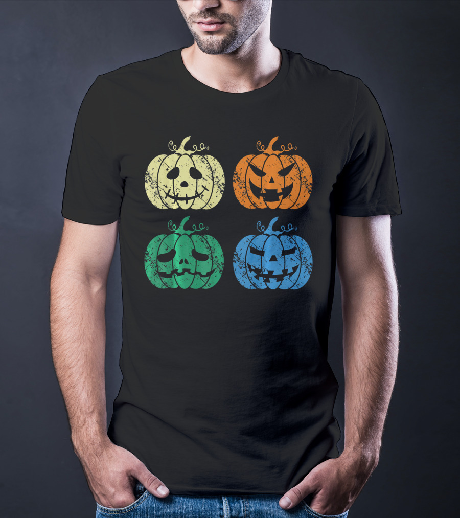 Vintage Retro Scary Pumpkin Face Halloween T-Shirt