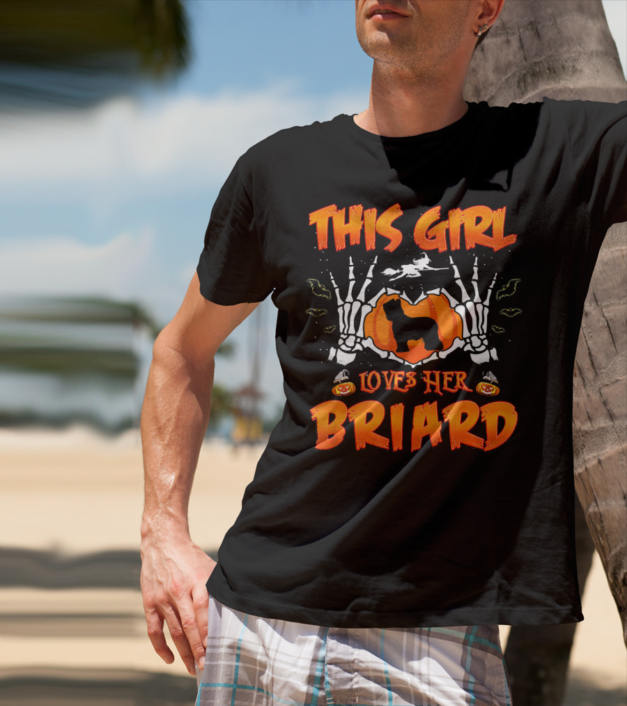 This Girl Loves Her Briard Dog Halloween Skeleton Pumpkin T-Shirt