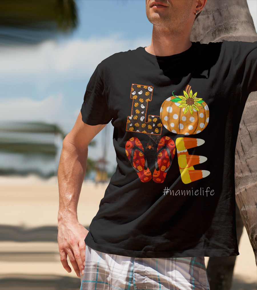 LOVE Pumpkin Candy Corn Flip Flops #nannielife T-Shirt