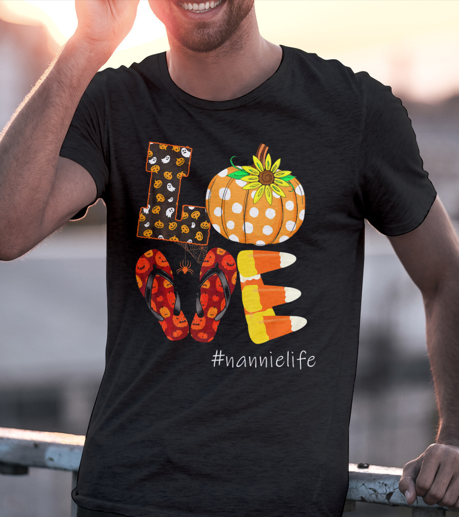 LOVE Pumpkin Candy Corn Flip Flops #nannielife T-Shirt