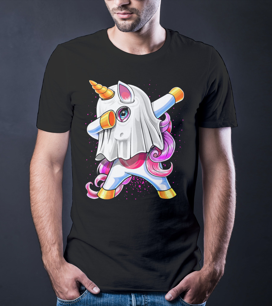 Dabbing Unicorn In Halloween Ghost Costume T-Shirt