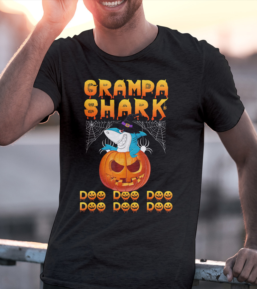 Grampa Shark Doo Doo Halloween Pumpkin Spider Webs T-Shirt