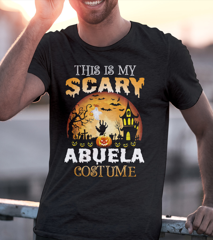 This Is My Scary Abuela Costume Halloween Haunted House Graveyard Moon Ghost Pumpkin T-Shirt