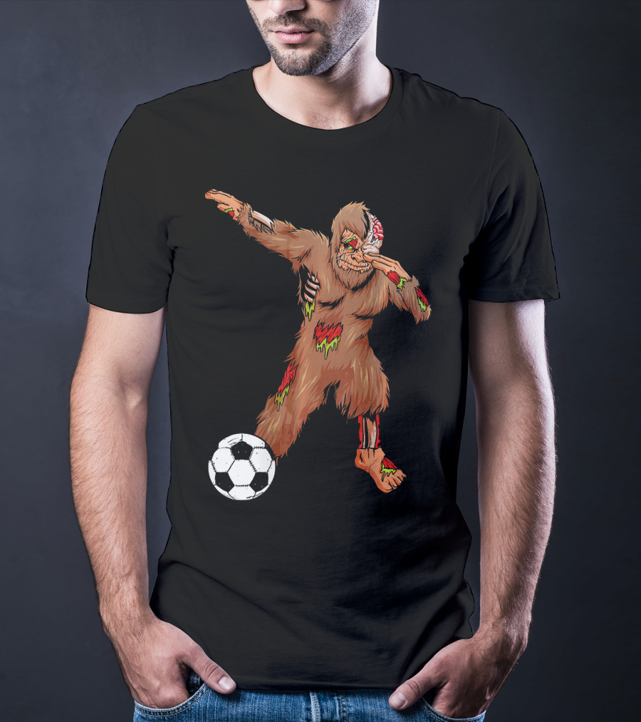Dabbing Zombie Bigfoot Halloween Soccer Player T-Shirt
