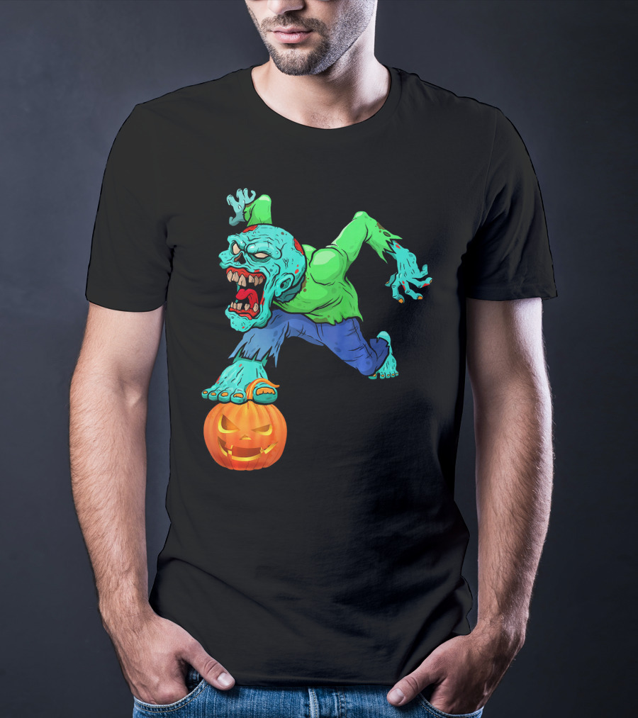 Zombie Leaping Over Grinning Pumpkin T-Shirt