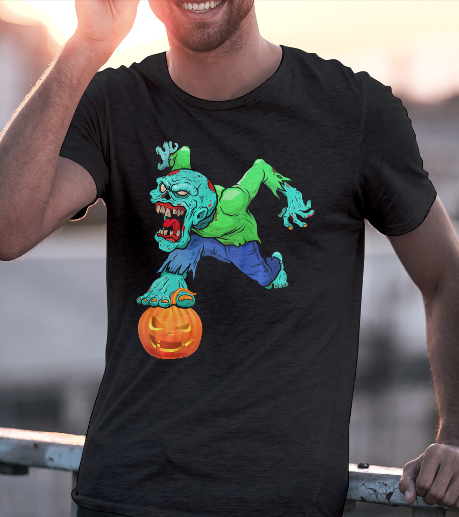 Zombie Leaping Over Grinning Pumpkin T-Shirt