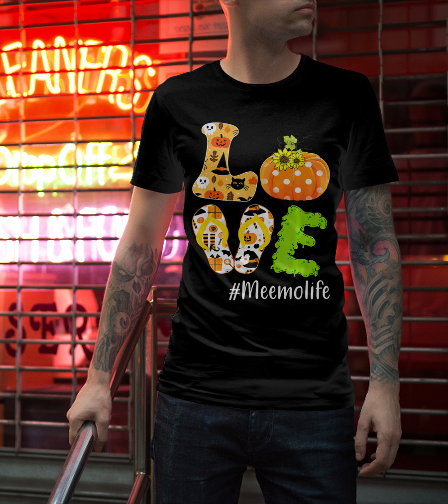 Love Meemolife Pumpkin Flip Flops Halloween T-Shirt