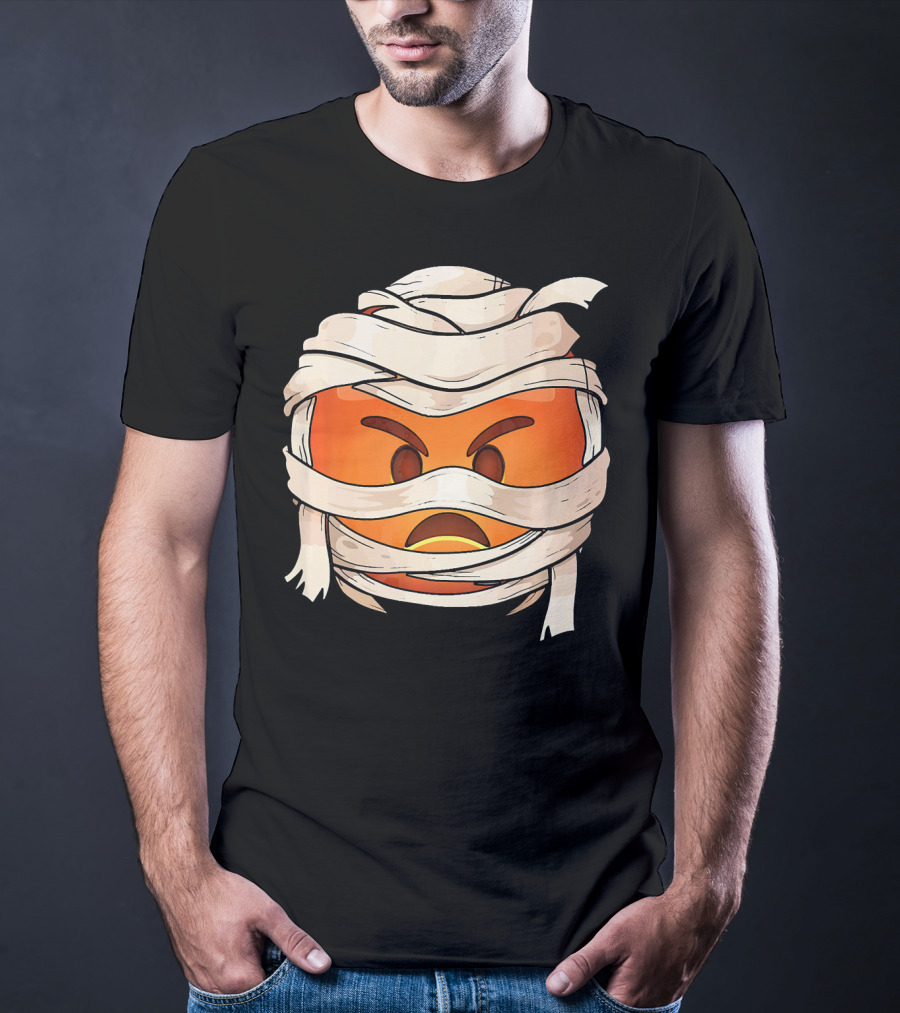Pouting Face Mummy Emoji Halloween Wrapped In Bandages T-Shirt