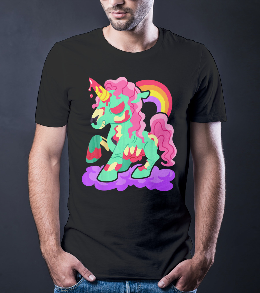Zombie Unicorn With Rainbow Mane And Tail T-Shirt