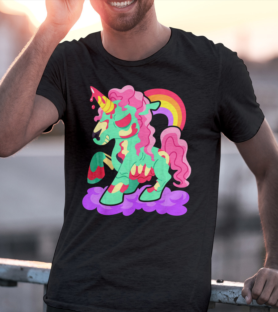 Zombie Unicorn With Rainbow Mane And Tail T-Shirt