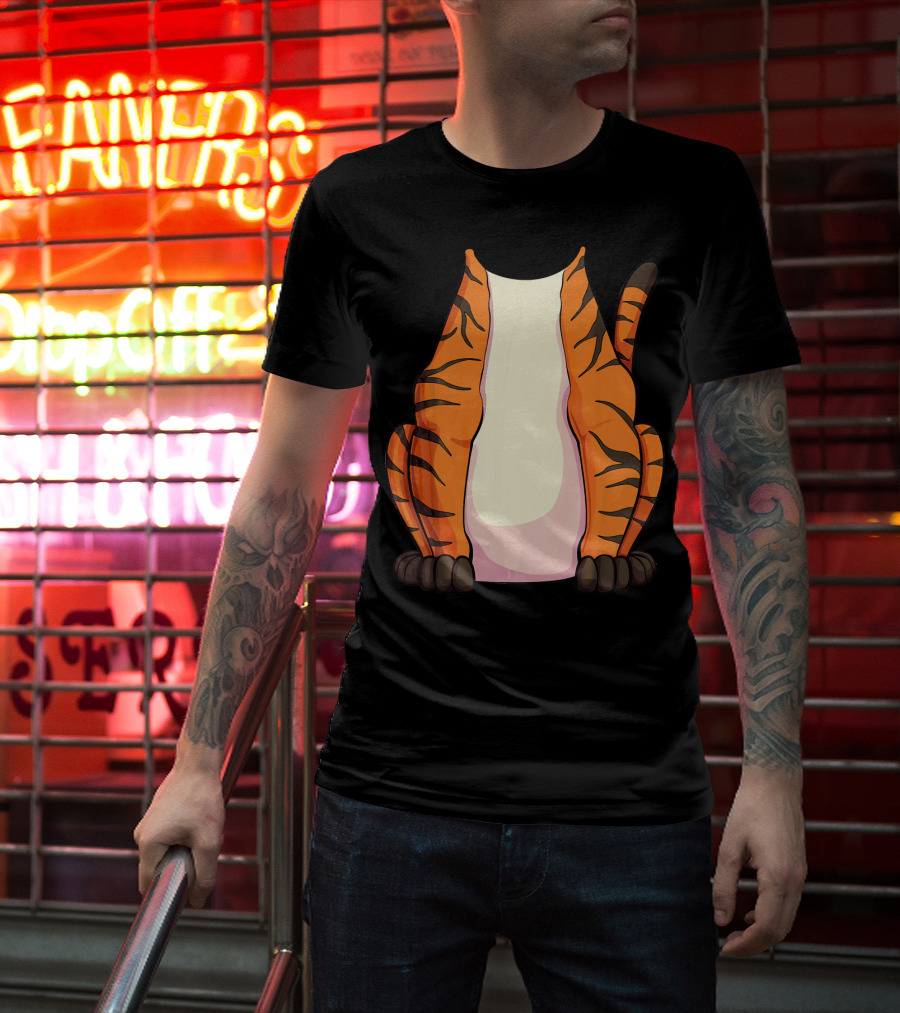 Tiger Costume For Halloween Tiger Stripes Tail T-Shirt