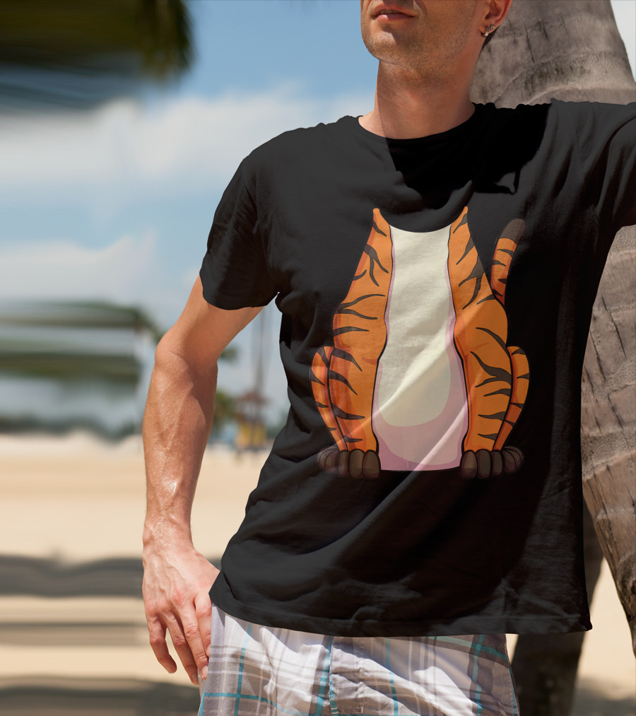 Tiger Costume For Halloween Tiger Stripes Tail T-Shirt
