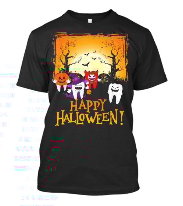 Happy Halloween Funny Teeth And Pumpkins T-Shirt