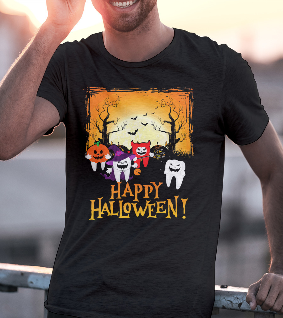 Happy Halloween Funny Teeth And Pumpkins T-Shirt