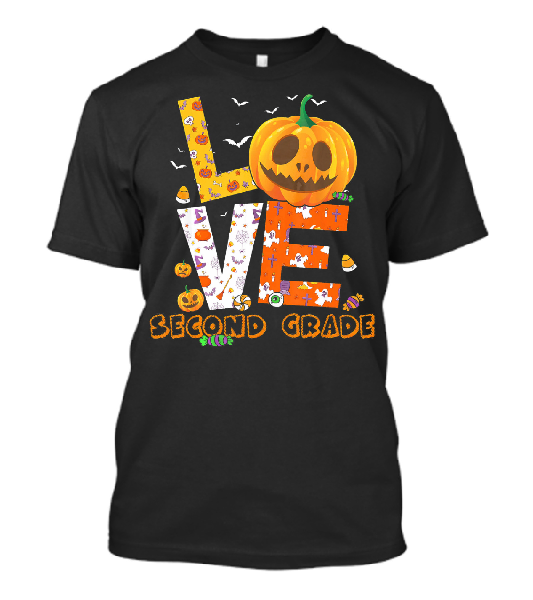 Love Second Grade Funny Halloween Pumpkin Kids T-Shirt