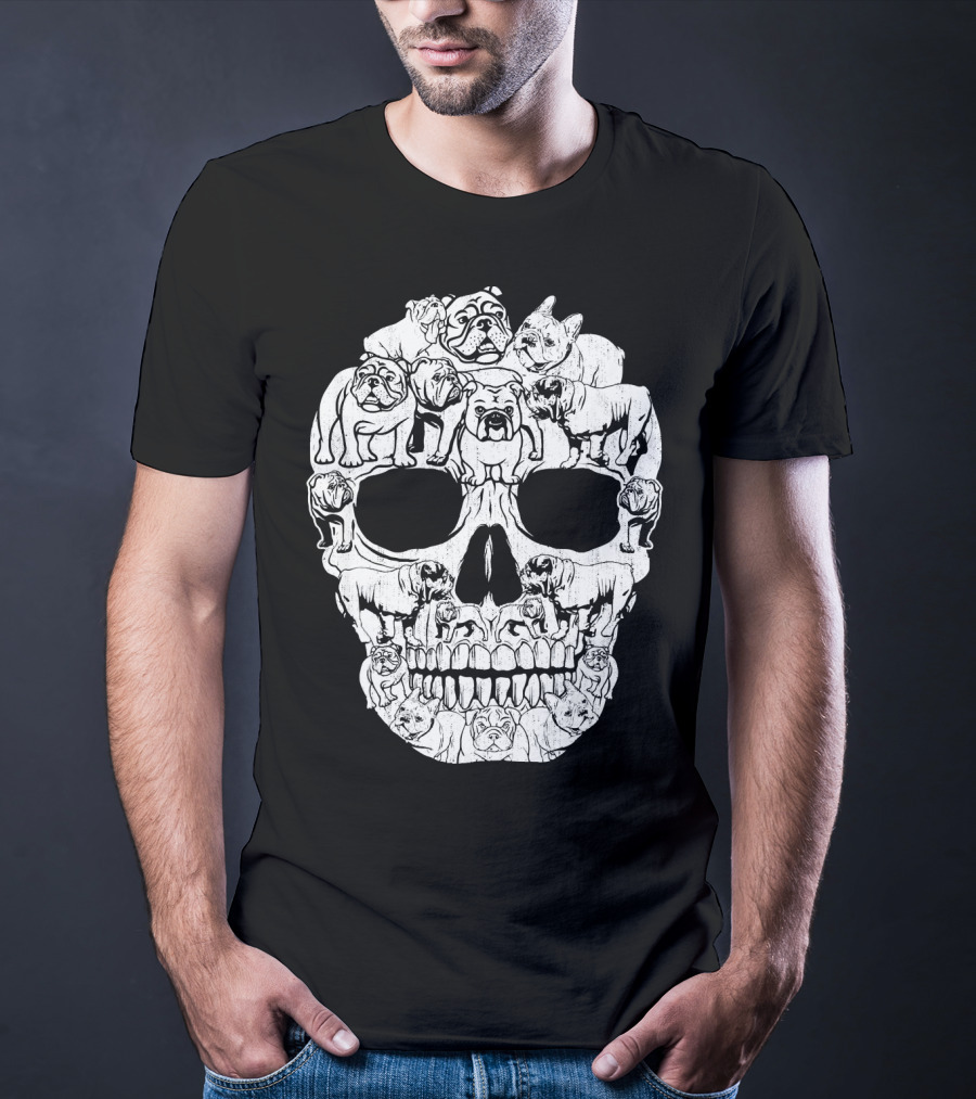 English Bulldog Dog Skull Halloween T-Shirt