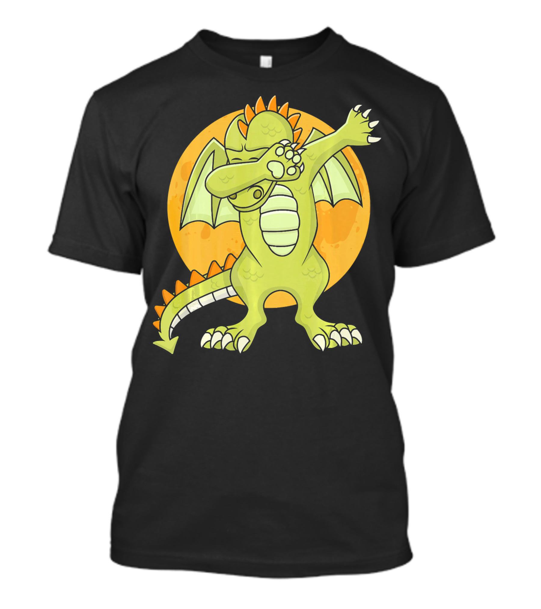 Halloween Dabbing Dragon With Orange Moon Background T-Shirt