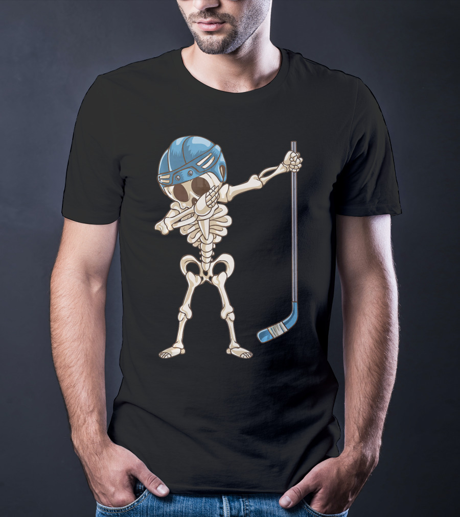 Dabbing Skeleton With Hockey Stick And Helmet T-Shirt