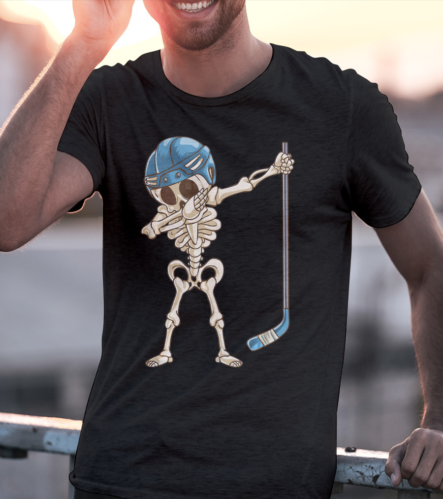 Dabbing Skeleton With Hockey Stick And Helmet T-Shirt