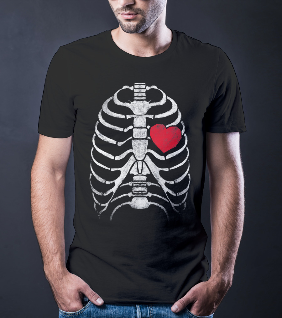 Skeleton Ribcage With Heart Funny Vale Valentine's Humor T-Shirt