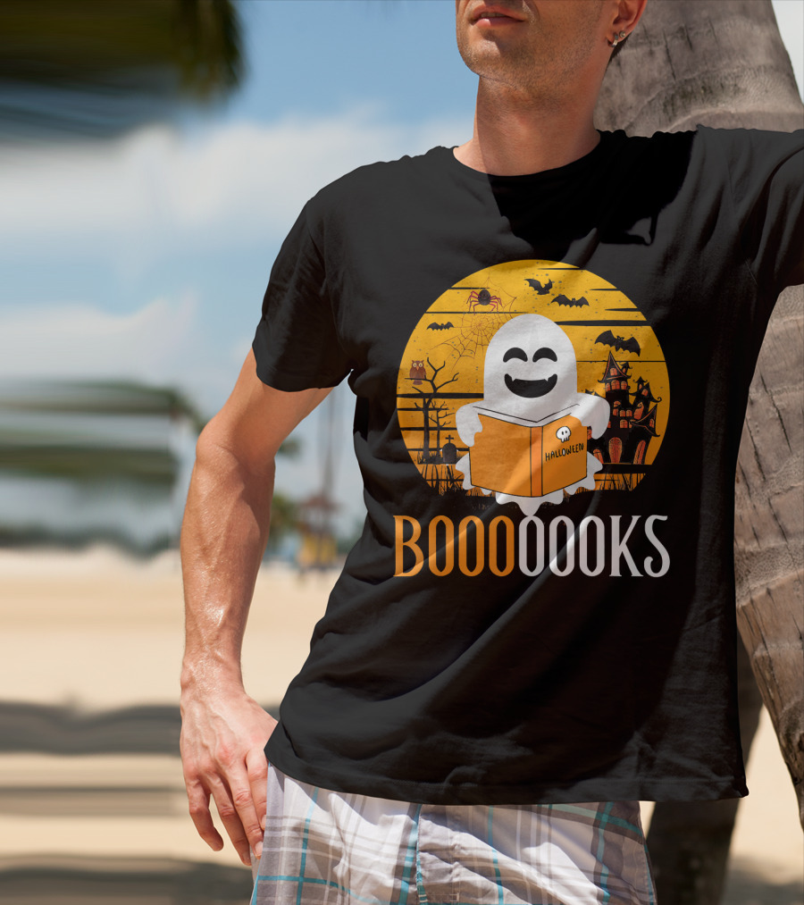Booooooks Boo Read Books Funny Nerd Halloween Ghost Reading T-Shirt