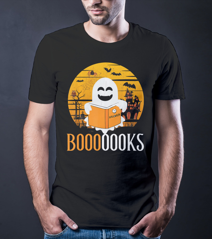 Booooooks Boo Read Books Funny Nerd Halloween Ghost Reading T-Shirt