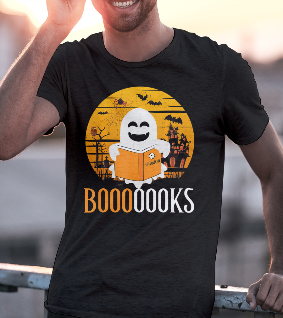 Booooooks Boo Read Books Funny Nerd Halloween Ghost Reading T-Shirt